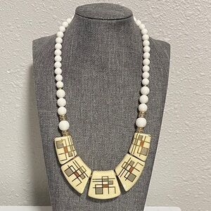 Vintage Necklace Statement Porcelain Geometric Bib MCM Japan Art Deco Modernist